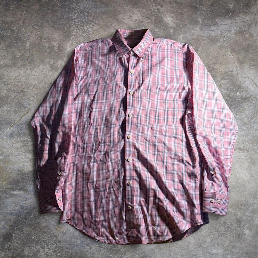 Peter Millar Mens Pink Blue Plaid Cotton Button Up Shirt Medium Preppy LS